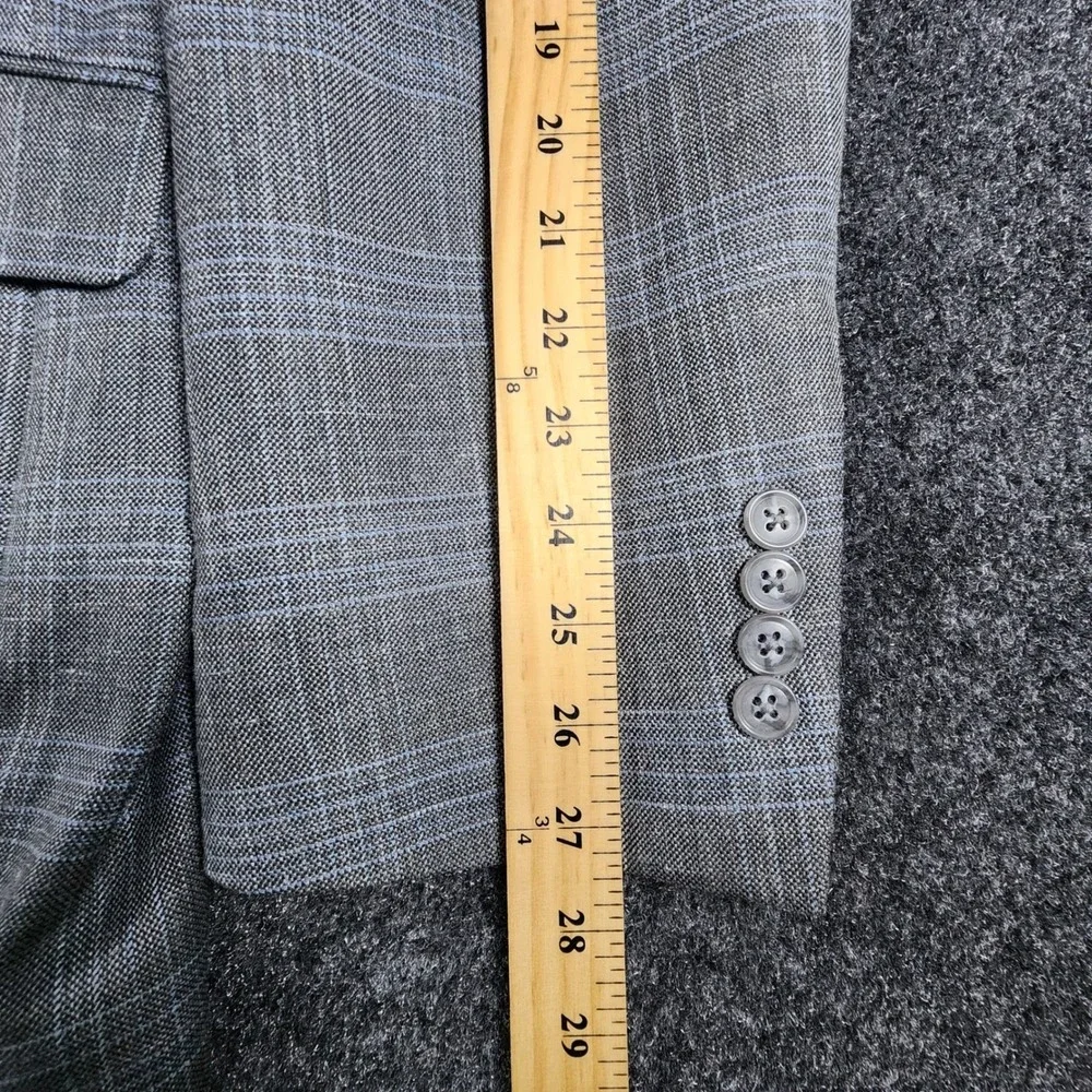 Joseph & Feiss Sport Coat Mens 46L Grey Windowpane‎ Wool Silk Linen Blazer